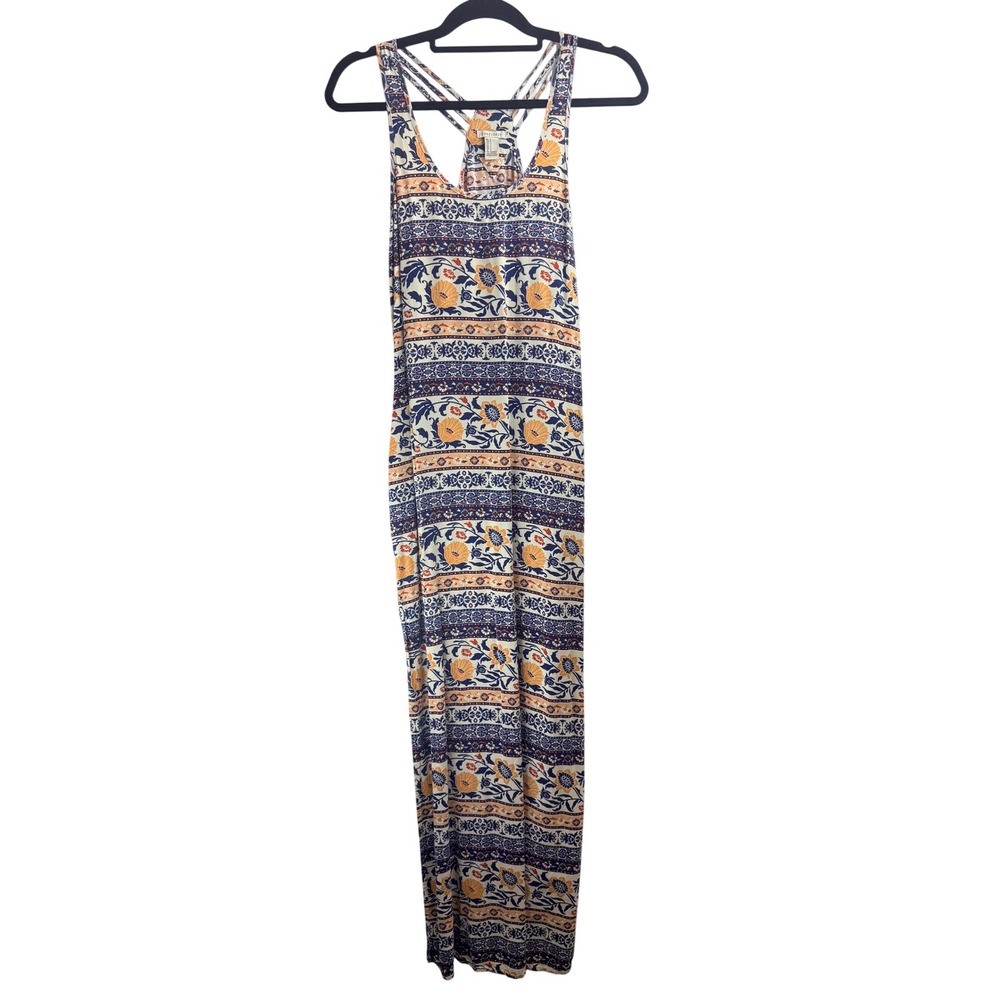 Forever 21 Women's Blue Orange Floral Boho Maxi Dress Strappy Racerback Sz S - Picture 1 of 12